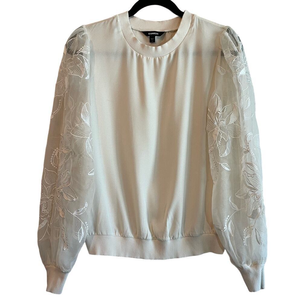Express Embroidered Floral Balloon Sleeve Long Sleeve Blouse Women's Sz Small